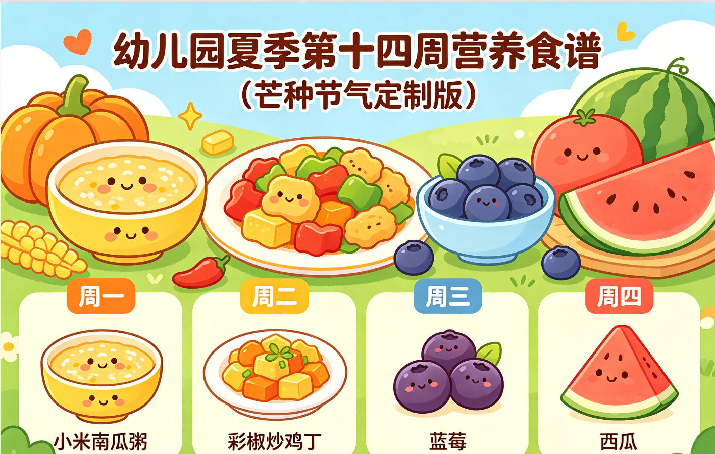 幼儿园夏季第十四周营养食谱（芒种节气定制版）